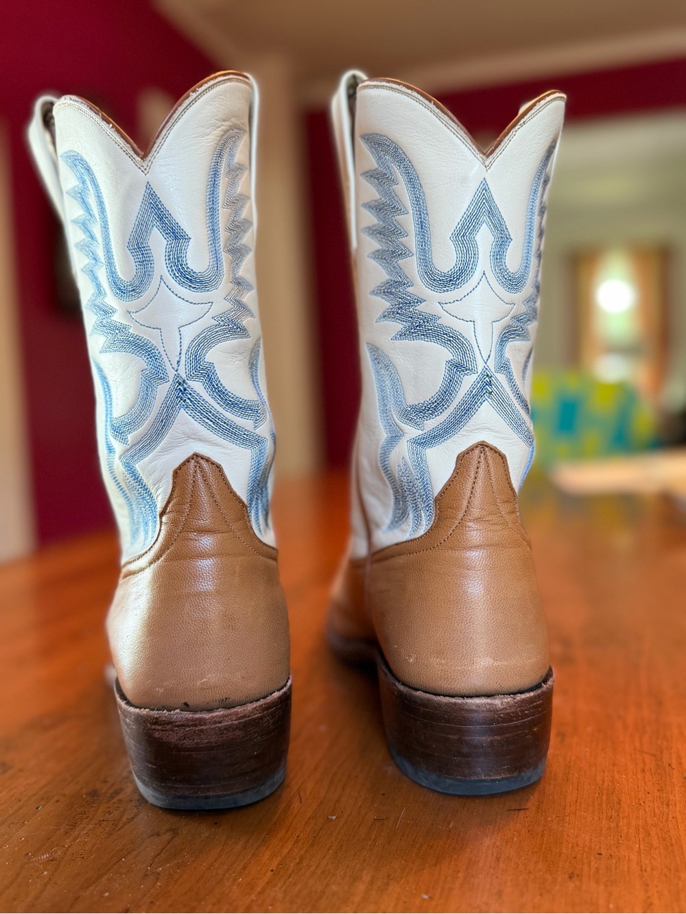 Miron Crosby Samantha Leather Cowboy Boots in Light Blue, cream, and Tan - Picture 4 of 15